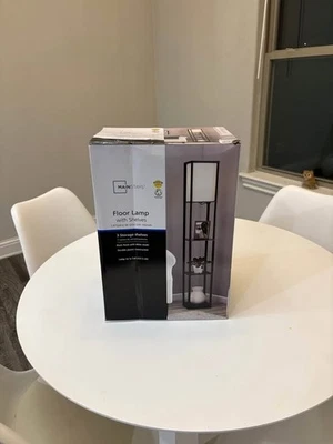 Mainstays 62 дюйма пластиковая черная полочная напольная лампа черно-белая современная - Изображение 1 из 2