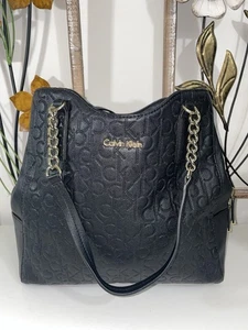 Calvin Klein Leather Black Gold Chain Handle  Shoulder Bag Purse, - Picture 1 of 11