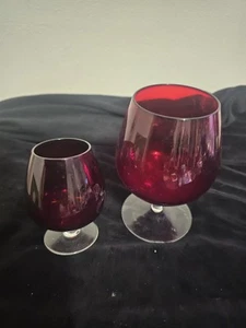 vintage glass brandy balloon Pair, Stunning Red 10cm & 14CM - Picture 1 of 4