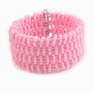 Baby Rosa Glas Samen Perlen Handarbeit Flex Manschette Armband-verstellbar-Größe S/M - Bild 1 von 6