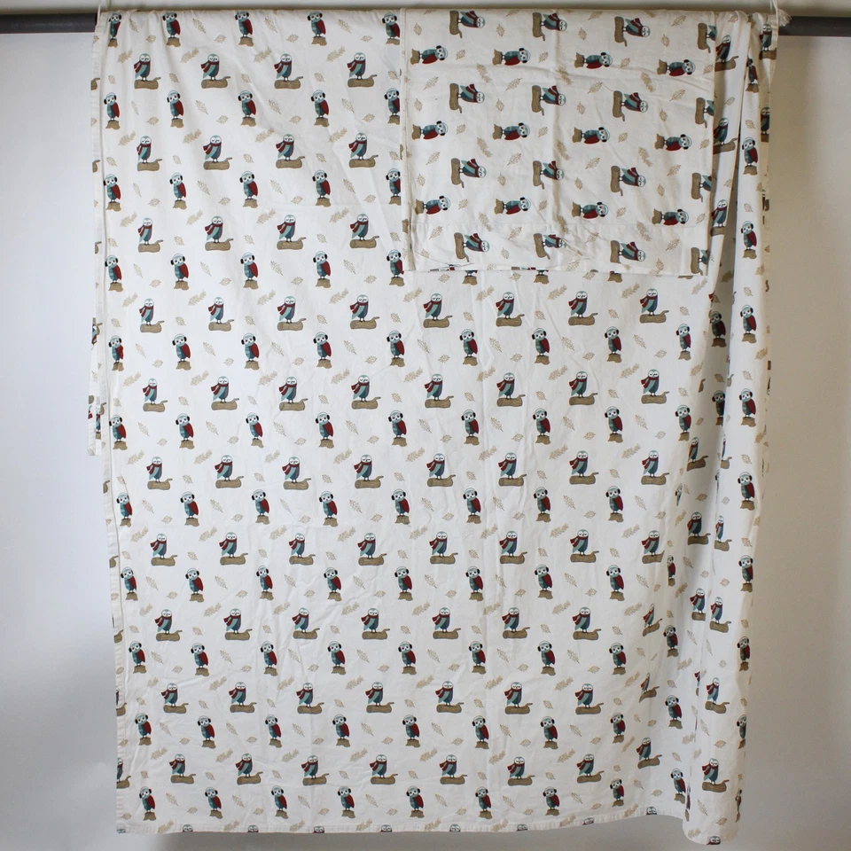 Lot of 2 JCPenney Winter Owl Pattern Twin XL Cotton Flat Sheet and Pillowcase - Image 1 of 4
