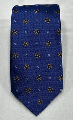 Corbata David Donahue Azul Seda Patrón Geométrico Tejida en Italia Hecha a Mano en EE. UU. Foto 1 de 4