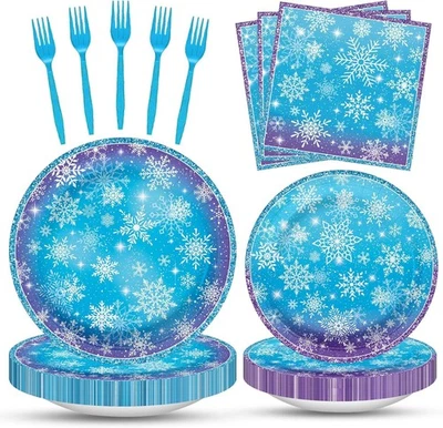 Snowflake Winterland Christmas Disposable Tableware Set (Plates, Napkins, Forks) - Изображение 1 из 3