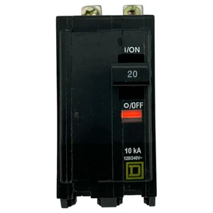 USED Square D QOB220 Circuit Breaker,2-Pole, 20A, 120/240V, Type QOB,Bolt-on - Picture 1 of 6