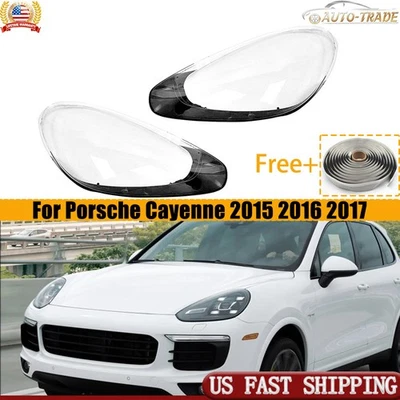 2x For Porsche Cayenne 2015-2018 Headlamp Transparent Cover Headlight Shell+Glue - Image 1 of 4