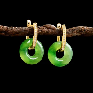 S925 Silber Intarsien Natur Hotan Jade Ohrringe Hochwertige Damen Ohrringe - Bild 1 von 10