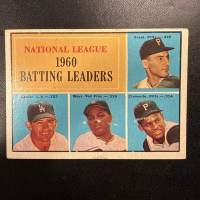 1961 Topps - Líderes de la Liga Willie Mays, Roberto Clemente, Dick Groat #41 Foto 1 de 4