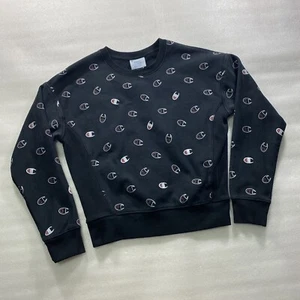 Sudadera Champion Para Hombre Talla Pequeña Logo Patrón Mezcla Algodón Negra Usada - Imagen 1 de 10