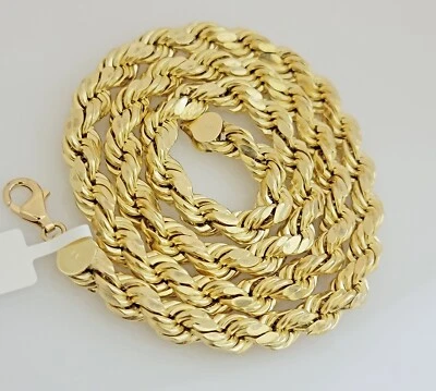 10K Yellow Gold Rope Chain Necklace 8mm 20" Choker REAL 10kt Diamond Cuts, Men's - Image 1 of 4