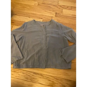 J. Jill, women's grey 100% silk, full zip with button overlap jacket size medium - Picture 1 of 10