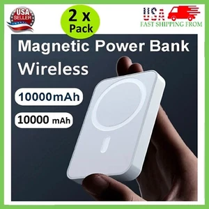 2 x 10000mAh Power Bank Magnetic Battery Pack Wireless Charger iPhone 16/15/14 - Picture 1 of 14