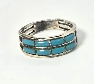 Shube Dakota West turquoise sterling silver spit shank vintage ring band size 8 - Picture 1 of 6