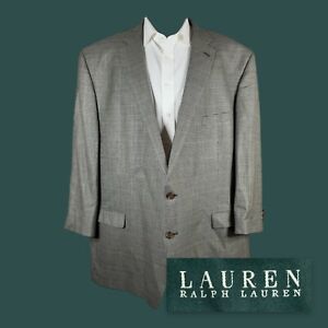 LRL Ralph Lauren Blazer Mens 60L Beige Plaid Silk Wool Two Button
