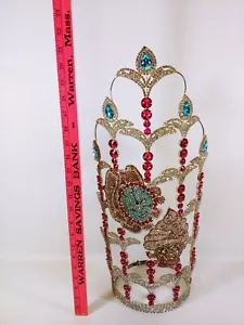 CUPCAKE 21" Tall Iridescent Rhinestone Tiara Crown Beauty Queen Pageant Fashion - Picture 1 of 7