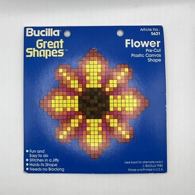 Vintages Bucilla Great Shapes 1982 Pre-Cut Plastic Canvas Shapes Flower No 5621 - Image 1 of 4