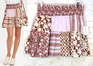 Universal Thread Patchwork Skirt Womens XL Pink Ivory Floral Stripe Boho Cottage - Picture 1 of 14