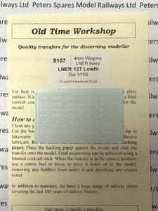 Old Time Workshop 8107 LNER Lowfit Wagon Transfers (Parkside PC66) OO Gauge - Picture 1 of 1