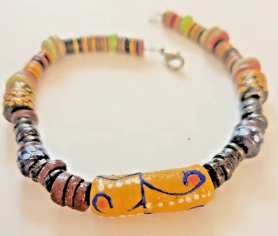 Brazalete de cerámica pintado a mano con cuentas 9 en negro bronceado dorado naranja más, broche de garra Foto 1 de 4