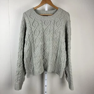 Pol Chenille Sweater Womens Large Sage Green Cable Knit Pullover Chunky - Picture 1 of 6