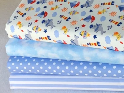 ROSE AND HUBBLE AND JOHN LOUDEN FABRICS 100% cotton fat quarter bundle craft fabric children baby novelty beach blue G