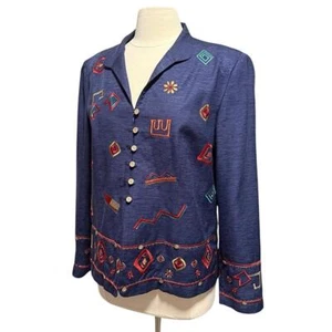Norm Thompson Silk Blend Embroidered Button Down Blazer Size Large - Picture 1 of 13
