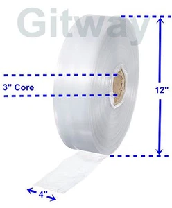 4" x 2150' Trasparente Poly Tubing Tube Sacchetto di Plastica Sacchetti Personalizzati su Rotolo 2ML - Foto 1 di 2