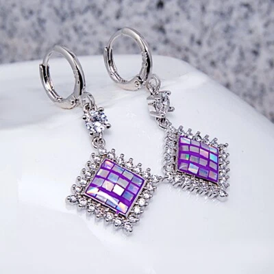 Damenohrringe einzigartige Ohrringen vergoldet Gold K18 /750er Lila Mosaik - Bild 1 von 3