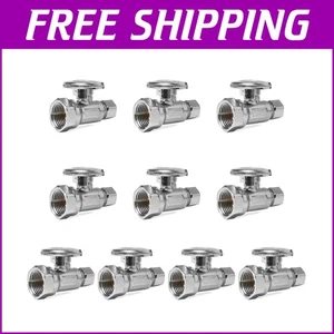 Lead-Free Brass Ball Valves - 10-Pack 1/2" FIP x 3/8" Compression Chrome Finish - Picture 1 of 8