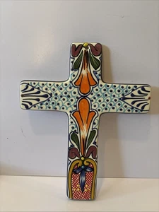 Talavera Keramik Kreuz groß 11" bunt Handarbeit Mexiko SIGNIERT Keramik Dekor - Bild 1 von 4