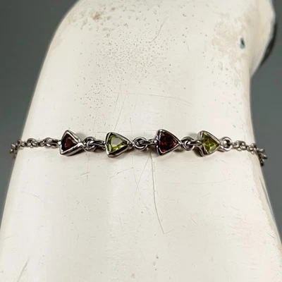 Jewellery Natural Peridot Bracelet 925 Sterling Silver 6.75"/BR13750 - Image 1 of 4