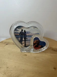 Vintage Mikasa Doppel Herzen Kristallglas zwei Bilderrahmen 80/90er Hochzeit Liebe - Bild 1 von 11