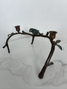 Vintage Bronze Tisch Herzstück Kerzenhalter Vogel auf einem Ast - Bild 1 von 5
