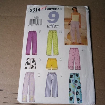 S77- Butterick 3314, Uncut Pattern, Fast+Easy, Misses Tops, Pants, Shorts, L-XL - Image 1 of 3