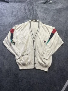 Suéter Vintage Bruno Magli Para Hombre 2XL Blanco Tejido Geométrico Cárdigan Italia Años 90 - Imagen 1 de 9