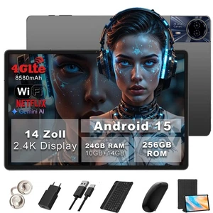 2025 Neu Tablet 14 Zoll Android 15 24GB RAM+256GB 4G LTE 2SIM WlFl 8580mAh GPS - Bild 1 von 27