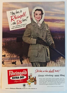 1957 Rheingold Bier Werbung Miss Rheingold Margie McNally Ente Jagd Flinte Saks - Bild 1 von 1