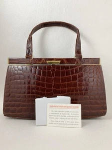 Widegate From Taylor’s Vintage 1950s Chestnut Crocodile Handbag Leather Lining - Picture 1 of 21