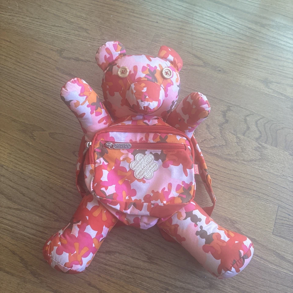 🧸NUEVA SIN ETIQUETAS RARA🧸 MOCHILA Oso de peluche de peluche de nailon rosa/naranja camuflaje  Foto 1 de 4
