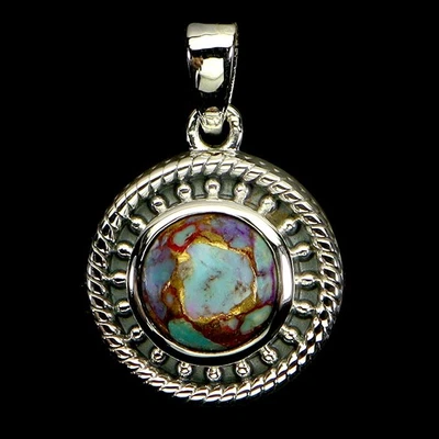 Colgante de plata de ley 925 redondo Kingman turquesa 8 mm joyas de piedras preciosas naturales Foto 1 de 4