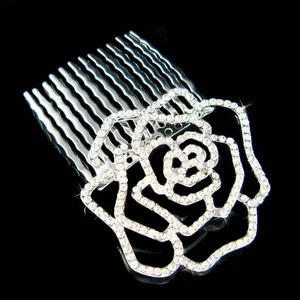 Rosa Realizzato Con Cristallo Swarovski Floreale Sposa Testa Pezzi Pettine Sposa - Foto 1 di 1