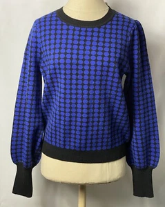 Lularoe Polka Dot Large Piper Balloon Sleeve Sweater Sz S Circle Black Blue NEW - Picture 1 of 2