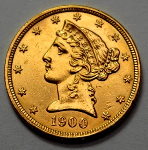 1900 $5 Five Dollar Gold Liberty Head Half Eagle Coin - Picture 1 of 5