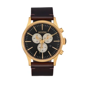 Nixon "Sentry Chrono Leather" Watch (Gold/Indigo/Brown) Analog Watch - Picture 1 of 3