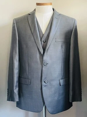 Men's Grey / Gray 3 PC 2 Button Slim-Fit 42 R Suit W/Matching Vest / 36 R Pants - Image 1 of 4