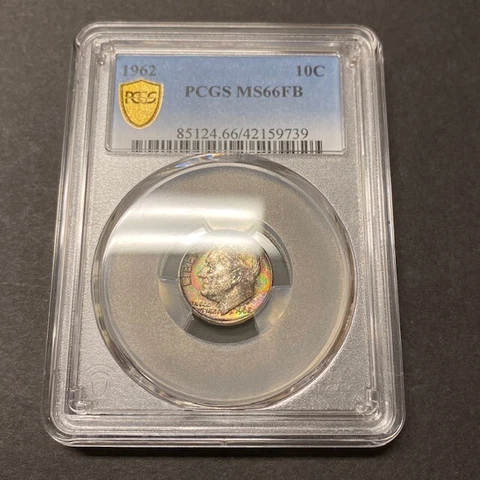 MS66FB 1962 10C Roosevelt Silver Dime, PCGS Secure- Rainbow Toned Cover