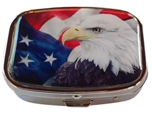 American Flag Small Daily Medication Pill Box Organizer Case for Pocket Purse - Picture 1 of 3
