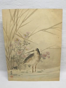 Original Japanese Watercolor Bird Painting on Paper Asian Art Vtg Old Antique - Picture 1 of 3
