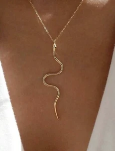 YELLOW GOLD SNAKE PENDANT ~ GOLD PLATED ~ SNAKE JEWELLERY ~ SNAKE NECKLACE ~ - Picture 1 of 3