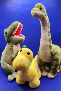 Lot Of 3 - Dinosaurs - Stuffed Animal Plush - T Rex, Brontosaurus & Stegosaurus - Picture 1 of 8