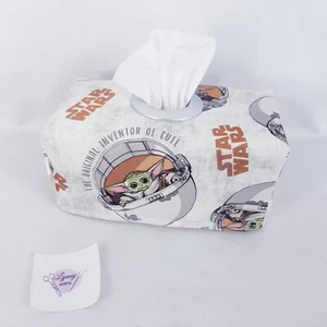 Tissue Box Cover Handmade Grey Baby Yoda Grogu Star Wars Print Silver Circle - Picture 1 of 7